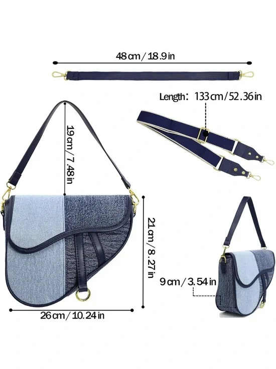 Fashion Canvas  Denim Trendy Saddle Shoulder crossbody Bag  New - Picture 5 of 11